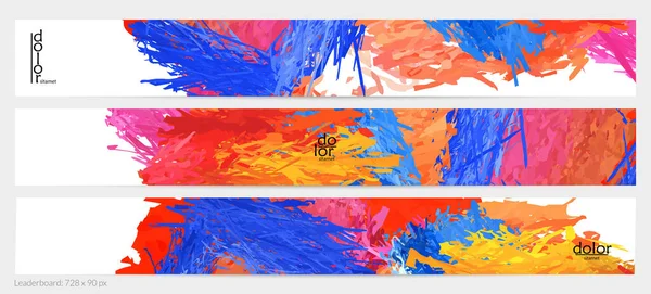 アブストラクトベクトル水平バナーテンプレート カラフルなブラシは水彩絵具の模倣を盗んだ 次元層羽虹色のテクスチャ 創造的な芸術的な広告のリーダーボード — ストックベクタ