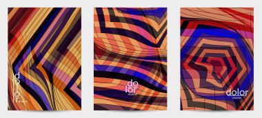 Fütürist çok renkli tel çerçeve geometrik şekilli soyut vektör uçuş şablonu. Üç boyutlu dijital bilim modeli konsepti. Web teknolojisi kapak tasarımı. Dalgalı çizgiler ve ızgara dokusu.