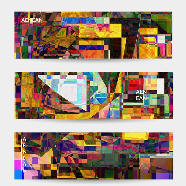 Abstract Vector Banner Sjabloon Kleine Gebroken Pixel Vervorming Glitch Kunst — Stockvector