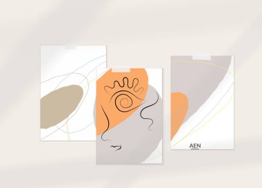 Modern kart seti şablonunda soyut otantik portre. Bir çizgi sürekli çizilmiş karalama vektör çizimi. Modern Kübizm Sanatı tarzında çağdaş kompozisyon. Gölge örtüsüyle ayarlayın.