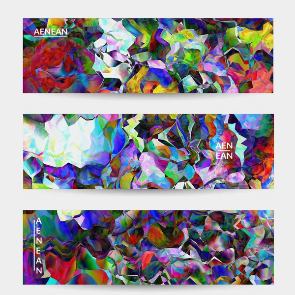 多色波浪形图案重叠梯度过滤形状 明亮的光效果染色玻璃窗或立体派艺术标语模板 营销技术的病媒摘要模板 — 图库矢量图片