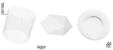 Soyut vektör ağ nesne simgesi seti. Çokgen geometrik şekil. Matematik ya da kimya için bilgisayar modelliği. Çizgi optik sanat tasarımı. Dalgalı bir yüzey. Kablo çerçeve logo tasarımı. 