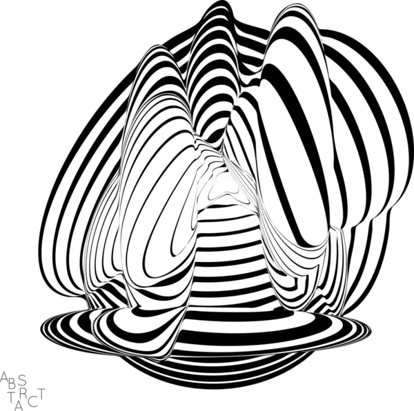 Abstract Striped Deep Ocean Life Creature Black White Optical Art — Stock Vector