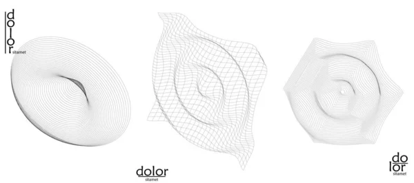 アブストラクトベクトルメッシュオブジェクトアイコンセット 多角形の幾何学的形状 数学や化学のためのコンピュータモデリング ライン光アートデザイン 波状の表面 ワイヤフレームロゴデザイン — ストックベクタ