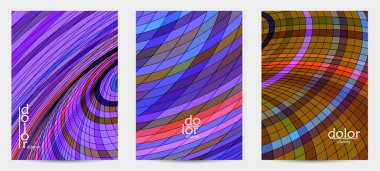 Fütürist çok renkli tel çerçeve geometrik şekilli soyut vektör uçuş şablonu. Üç boyutlu dijital bilim modeli konsepti. Web teknolojisi kapak tasarımı. Dalgalı çizgiler ve ızgara dokusu.