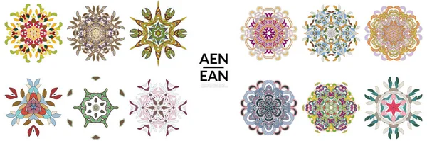 Set Floraler Symmetrischer Geometrischer Symbole Vektorblume Mandala Symbol Isoliert Auf — Stockvektor