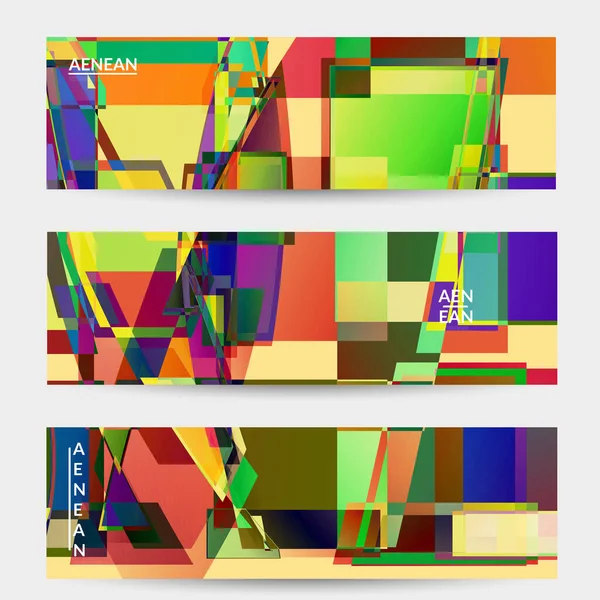 Modèle Abstrait Bannière Vectorielle Grandes Carrés Chevauchants Colorés Vibrants Rétro — Image vectorielle