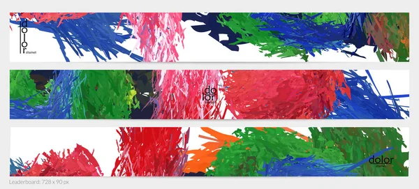 Plantilla Banner Horizontal Vectorial Abstracto Pinceles Coloridos Estimulan Imitación Pintura — Archivo Imágenes Vectoriales