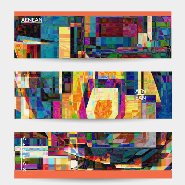 Abstract Vector Banner Sjabloon Kleine Gebroken Pixel Vervorming Glitch Kunst — Stockvector