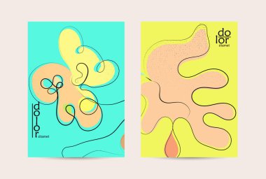 Retro düz renkli organik gıda broşürü. El çizimi meyve çizgisi logosu tasarımı. Yumuşak kıvrımlı grange desenli bitkisel çizgi çizgi. Sağlıklı beslenme broşürü düzeni.