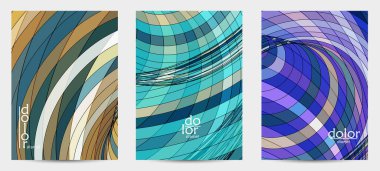 Fütürist çok renkli tel çerçeve geometrik şekilli soyut vektör uçuş şablonu. Üç boyutlu dijital bilim modeli konsepti. Web teknolojisi kapak tasarımı. Dalgalı çizgiler ve ızgara dokusu.