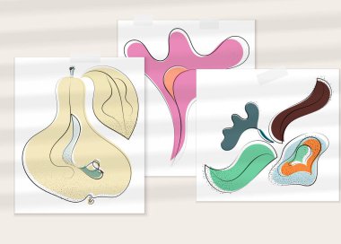 Gölge kaplamalı soyut el çizimi vektör çizimi poster. Çizgi sanatsal çizim ve doku. Retro düz renkler organik doğal tasarım. Organik sağlıklı vejetaryen karalaması..