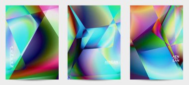 Soyut düzensiz çokgen arkaplan. Kristal veya elmas yapısında yansıyan ışığın çok renkli gradyanı. Kırılgan, keskin buz ya da cam dokusu. Düşük poli kübizmin çevre ışığı