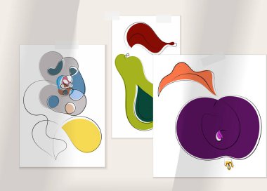 Gölge kaplamalı soyut el çizimi vektör çizimi poster. Çizgi sanatsal çizim ve doku. Retro düz renkler organik doğal tasarım. Organik sağlıklı vejetaryen karalaması..