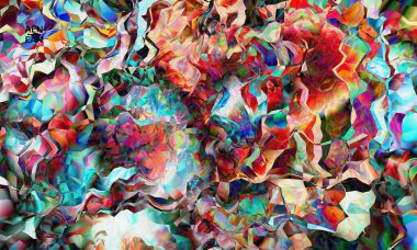 Soyut dijital çerçeve sanatsal vektör dokusu. Üst üste binen çok renkli dalgalı desenli filtreli şekiller. Canlı ışık efektleri, vitray camlar ya da kübizm sanat resimleri. Kitap kapağı şablonu.