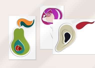 Gölge kaplamalı soyut el çizimi vektör çizimi poster. Çizgi sanatsal çizim ve doku. Retro düz renkler organik doğal tasarım. Organik sağlıklı vejetaryen karalaması..