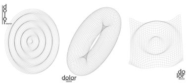 Soyut vektör ağ nesne simgesi seti. Çokgen geometrik şekil. Matematik ya da kimya için bilgisayar modelliği. Çizgi optik sanat tasarımı. Dalgalı bir yüzey. Kablo çerçeve logo tasarımı. 