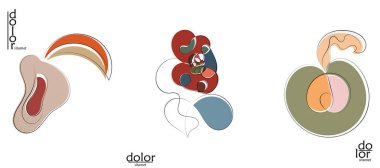 Soyut el çizimi vektör sanatsal logo seti beyaza izole edildi. Çizgi sanatsal çizim ve doku. Retro düz renkler organik doğal Eko gıda tasarımı. Organik sağlıklı vejetaryen karalaması..