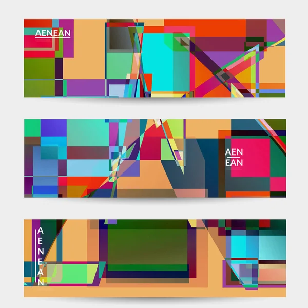 Modelo Banner Vetorial Abstrato Grandes Quadrados Sobrepostos Coloridos Vibrantes Retro —  Vetores de Stock