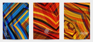 Fütürist çok renkli tel çerçeve geometrik şekilli soyut vektör uçuş şablonu. Üç boyutlu dijital bilim modeli konsepti. Web teknolojisi kapak tasarımı. Dalgalı çizgiler ve ızgara dokusu.