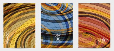 Fütürist çok renkli tel çerçeve geometrik şekilli soyut vektör uçuş şablonu. Üç boyutlu dijital bilim modeli konsepti. Web teknolojisi kapak tasarımı. Dalgalı çizgiler ve ızgara dokusu.