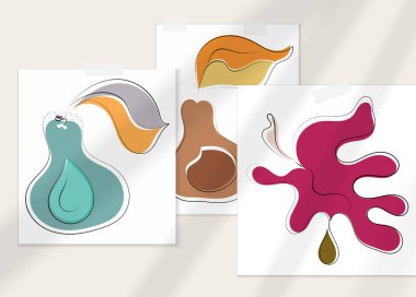 Gölge kaplamalı soyut el çizimi vektör çizimi poster. Çizgi sanatsal çizim ve doku. Retro düz renkler organik doğal tasarım. Organik sağlıklı vejetaryen karalaması..