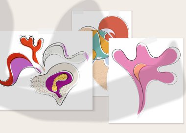 Gölge kaplamalı soyut el çizimi vektör çizimi poster. Çizgi sanatsal çizim ve doku. Retro düz renkler organik doğal tasarım. Organik sağlıklı vejetaryen karalaması..