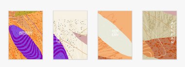 Sosyal medya arka plan şablonu. Elle çizilmiş organik doğal karışımlı şekiller. Dalgalı çizgiler egzotik tropikal tasarım yaratır. Pazarlama teknolojisi için vektör illüstrasyon. Modern çağdaş biçim.