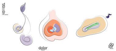 Soyut el çizimi vektör sanatsal logo seti beyaza izole edildi. Çizgi sanatsal çizim ve doku. Retro düz renkler organik doğal Eko gıda tasarımı. Organik sağlıklı vejetaryen karalaması..