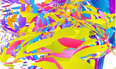 Parlak renkli küçük parçacık patlaması içeren soyut iniş sayfası şablonu. Spor müziği sosyal medya düzeni. Dış uzay hareketli optik sanat dinamik arka planı. Gelecekçi vektör.