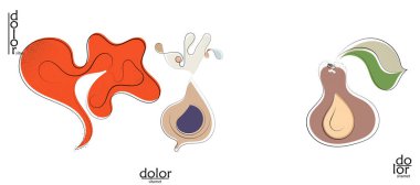 Soyut el çizimi vektör sanatsal logo seti beyaza izole edildi. Çizgi sanatsal çizim ve doku. Retro düz renkler organik doğal Eko gıda tasarımı. Organik sağlıklı vejetaryen karalaması..