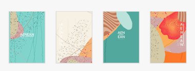 Retro hipster sanat baskısı ya da poster tasarımı. Dalgalı karışık şekiller. Üst üste çizilmiş el dokusu. Çizgiler, noktalar ve karalamalar egzotik tropikal arka plan yaratır. Doğal organik renkler.