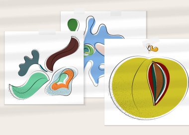 Gölge kaplamalı soyut el çizimi vektör çizimi poster. Çizgi sanatsal çizim ve doku. Retro düz renkler organik doğal tasarım. Organik sağlıklı vejetaryen karalaması..