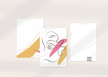 Modern kart seti şablonunda soyut otantik portre. Bir çizgi sürekli çizilmiş karalama vektör çizimi. Modern Kübizm Sanatı tarzında çağdaş kompozisyon. Gölge örtüsüyle ayarlayın.