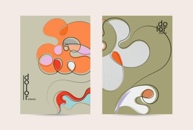 Retro düz renkli organik gıda broşürü. El çizimi meyve çizgisi logosu tasarımı. Yumuşak kıvrımlı grange desenli bitkisel çizgi çizgi. Sağlıklı beslenme broşürü düzeni.