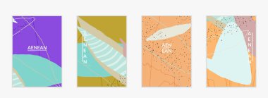 Doğal renklerde dalgalı karışık şekilli soyut vektör kapağı tasarımı. Çizgili ve karalamalı bir el. Modern çağdaş sanat. Satış tanıtımı olayı için poster ya da yazdırma şablonu.