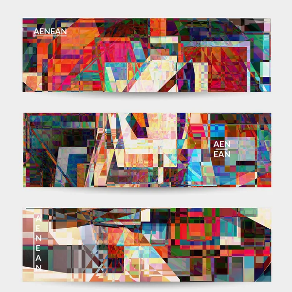 Abstract Vector Banner Template Small Broken Pixel Distortion Glitch Art — Stock Vector