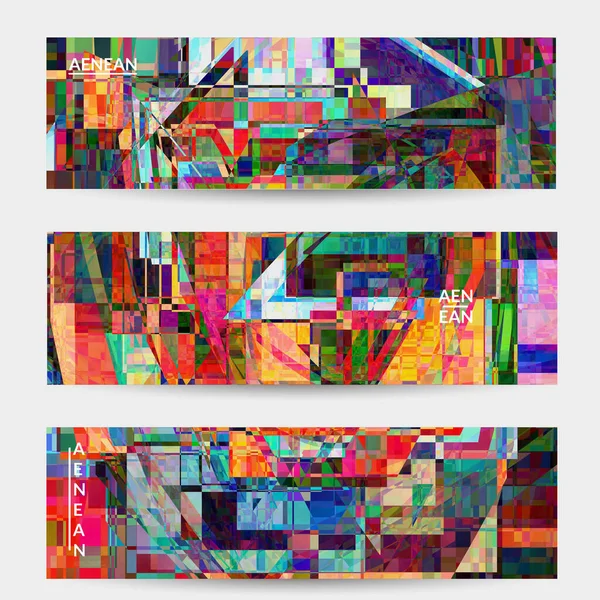Plantilla Banner Vectorial Abstracto Pequeño Arte Fallo Distorsión Píxeles Rotos — Archivo Imágenes Vectoriales