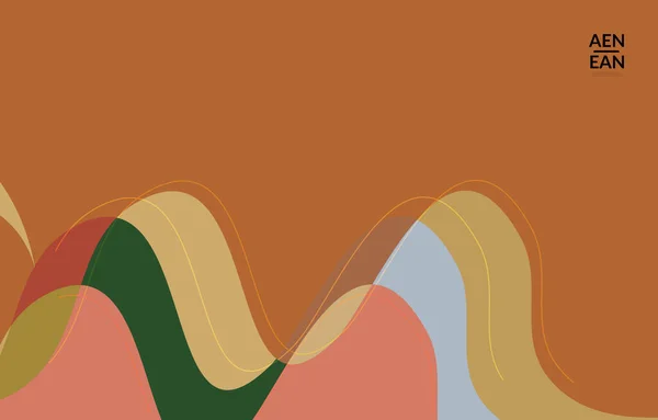 抽象的なベクトル壁紙 波状幾何学的な抽象的な形状と地球の自然な有機色のラインを持つアートTerrazzoパターン 結婚式の招待のための最小モダンなテンプレート — ストックベクタ