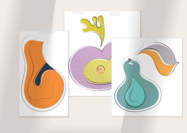 Gölge kaplamalı soyut el çizimi vektör çizimi poster. Çizgi sanatsal çizim ve doku. Retro düz renkler organik doğal tasarım. Organik sağlıklı vejetaryen karalaması..