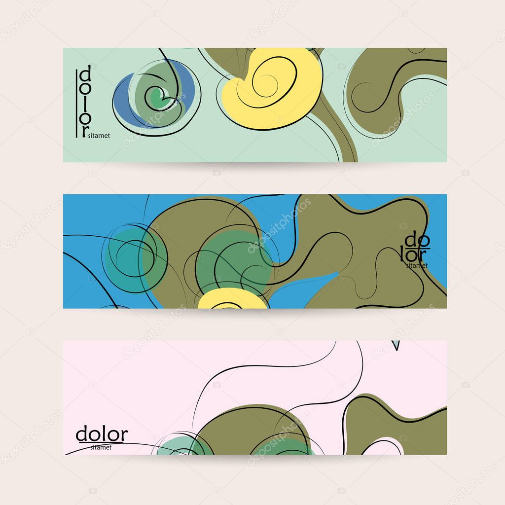 Abstract vintage style fruit banner template. Grunge textured with flat colors. Smooth curvy hand drawn line art.