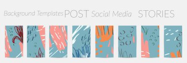 Sosyal medya için yaratıcı altyapılar. Düzenlenebilir hikaye şablonları. El çizimi ile Pastel sosyal medya uygulamaları için promosyon arka planlarını karalar.