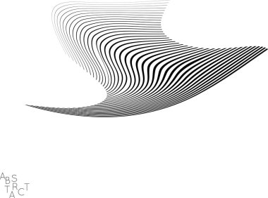 Soyut çizgili dalgalı şekil. Optik sanat geçmişi. Üç boyutlu mermer dokusu. Siyah ve beyaz çizgili desen. Gelecekçi vektör çizimi izole edildi.