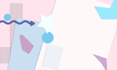 Soyut kağıt kesimi üst görünüm. Kağıt kesikli arka plan şablonu geometrik şekiller düz ve 3D gerçekçi gölge ile yatıyordu. Pastel renkler. Vektör sancak kağıt biçimi.