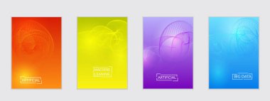 Parlak gradyan üzerinde kıvrımlı çizgileri olan soyut uçuş şablonları. Dalgalı harmanlanmış basit arkaplan. Pazarlama teknolojisi için minimum modern tasarım