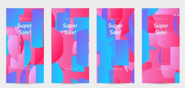 Parlak renkli rastgele çizgileri olan soyut öyküler. Dağılmış geometrik şekilli dinamik modern tasarım. Basit renkli fütürist elementler. Spor müziği sosyal medya düzeni.