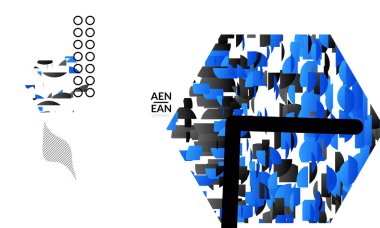 Beyaz üzerine parlak renkli çizgiler doldurulmuş altıgenli soyut örtülü şablonlar. Geometrik şekilli dinamik modern tasarım. Basit renkli fütürist elementler.