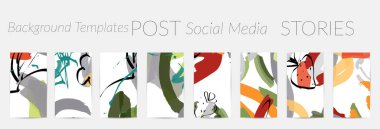 Sosyal medya için yaratıcı altyapılar. Düzenlenebilir hikaye şablonları. El çizimi ile Pastel sosyal medya uygulamaları için promosyon arka planlarını karalar.