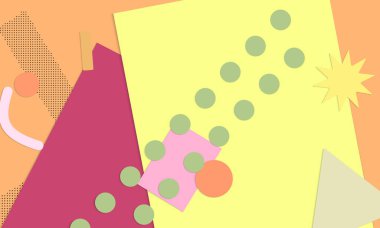 Soyut kağıt kesimi üst görünüm. Kağıt kesikli arka plan şablonu geometrik şekiller düz ve 3D gerçekçi gölge ile yatıyordu. Pastel renkler. Vektör sancak kağıt biçimi.