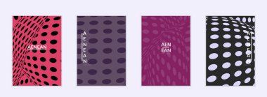 Görsel bozulma etkisiyle soyut yarım ton uçucu şablonu. Optik sanat geçmişi. Çarpık üç boyutlu uzay. Düz arkaplan üzerinde daireleri olan gelecekçi vektör illüstrasyonu